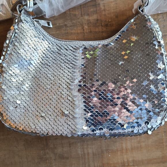Nicole Miller Silver Sequin Chain Strap Small Shoulder Bag Purse - Picture 5 of 9